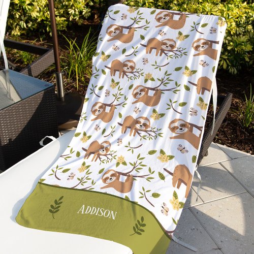 Cute Sloths Sleeping on Tree Branches Kid Pattern Beach Towel