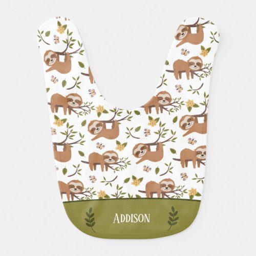 Cute Sloths Sleeping on Tree Branches Pattern Baby Bib