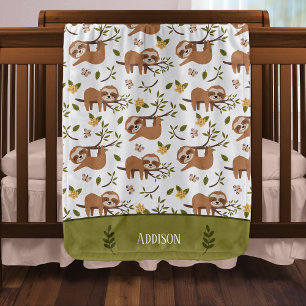 Cute Sloths Sleeping on Tree Branches Pattern Baby Blanket