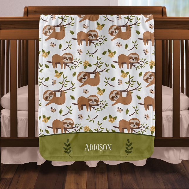Cute Sloths Sleeping on Tree Branches Pattern Baby Blanket (Creator Uploaded)