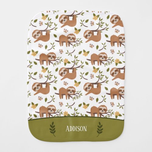 Cute Sloths Sleeping on Tree Branches Pattern Baby Burp Cloth