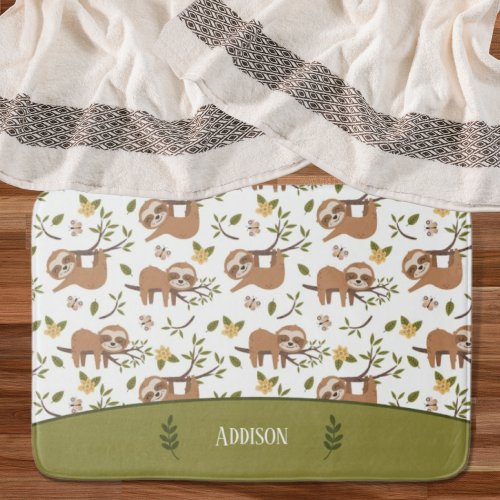 Cute Sloths Sleeping on Trees Kid Pattern Bathroom Bath Mat