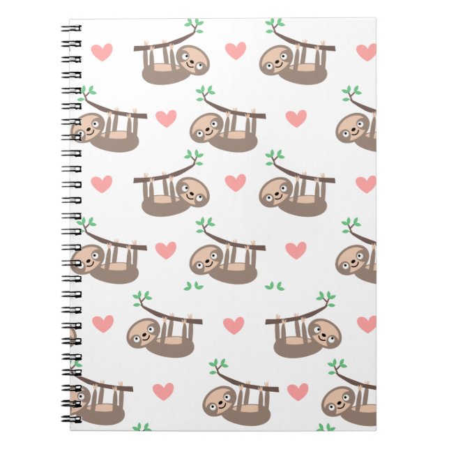 Cute Sloths Sloth and Hearts Notebook (Front)