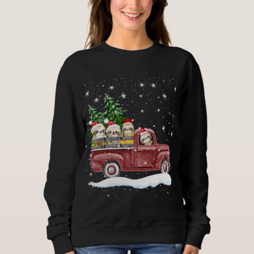 Cute Sloths With Red Truck Funny Christmas Sweatshirt