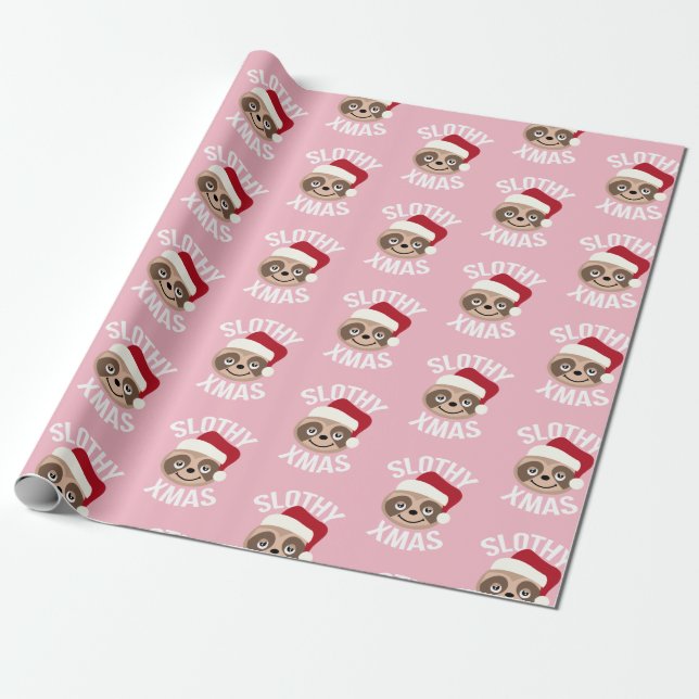 Cute Slothy Xmas Sloth Christmas Wrapping Paper (Unrolled)