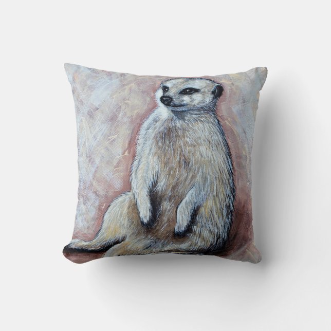 Cute Slouchy Meerkat Painting Throw Pillow (Front)