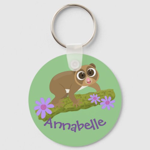 Cute slow loris flowers cartoon illustration keychain