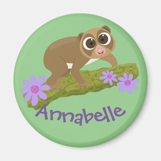 Cute slow loris flowers cartoon illustration magnet (Front)