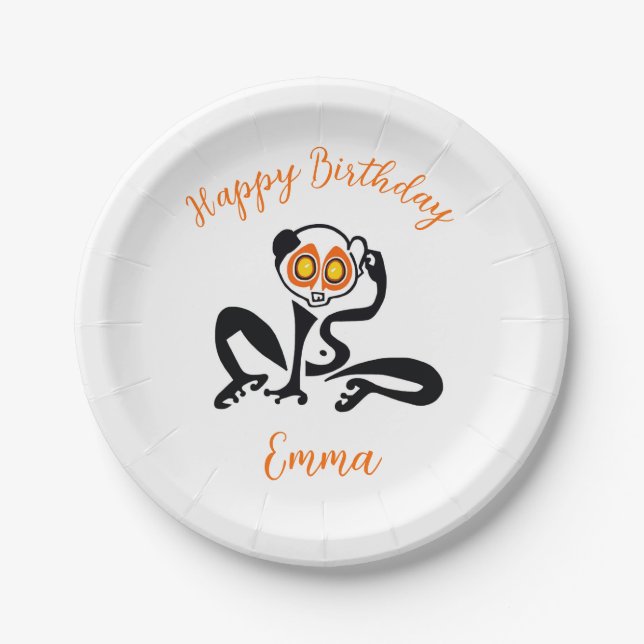 Cute Slow LORIS -Happy Birthday- Party Paper Plates (Front)
