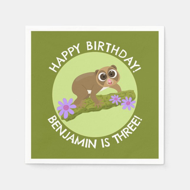 Cute slow loris personalized cartoon birthday napkins (Front)