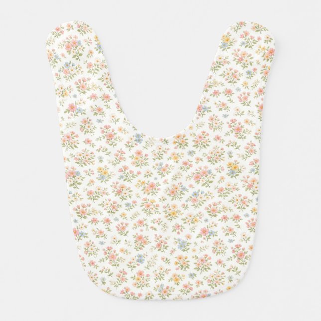 Cute Small Ditsy Floral Seamless Pattern Baby Bib (Front)