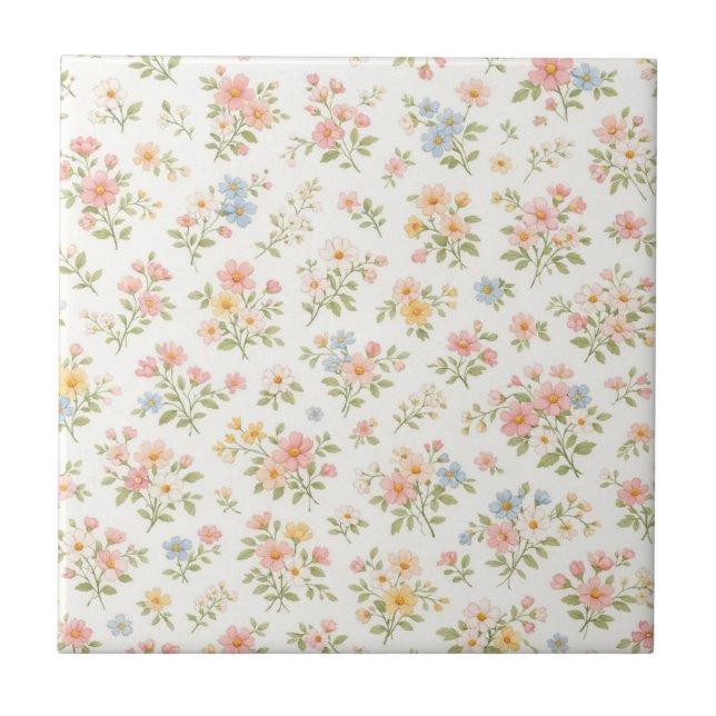 Cute Small Ditsy Floral Seamless Pattern Ceramic Tile (Front)