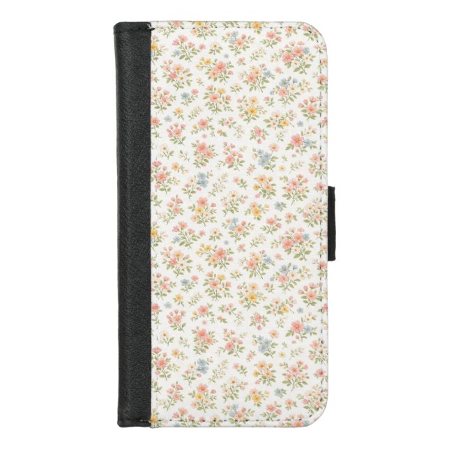 Cute Small Ditsy Floral Seamless Pattern iPhone Wallet Case (Front)