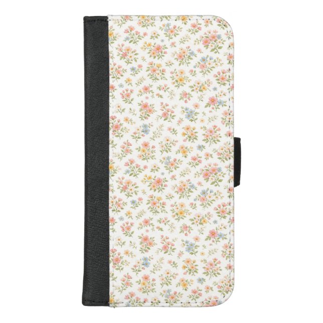 Cute Small Ditsy Floral Seamless Pattern iPhone Wallet Case (Front)