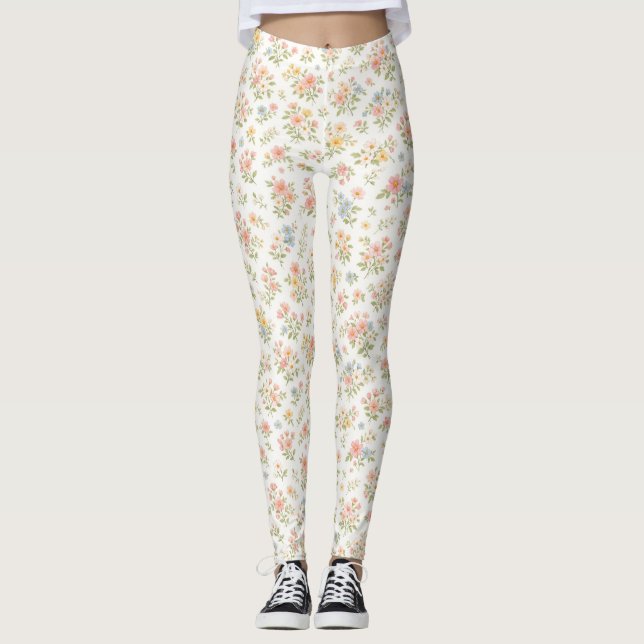 Cute Small Ditsy Floral Seamless Pattern Leggings (Front)
