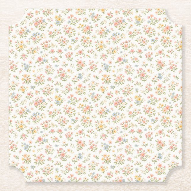 Cute Small Ditsy Floral Seamless Pattern Paper Coaster (Front)