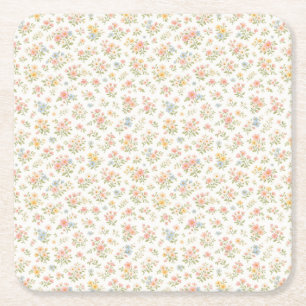 Cute Small Ditsy Floral Seamless Pattern Square Paper Coaster