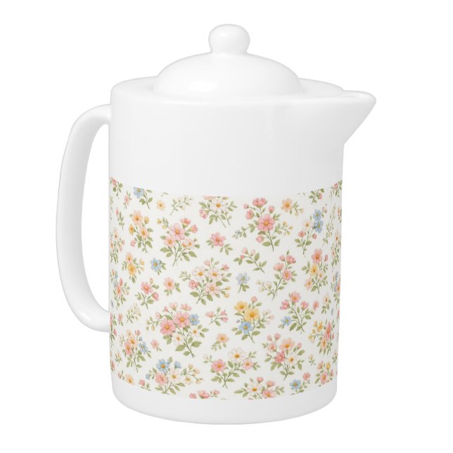Cute Small Ditsy Floral Seamless Pattern Teapot (Left)