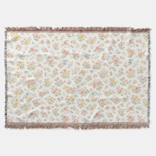 Cute Small Ditsy Floral Seamless Pattern Throw Blanket (Front)