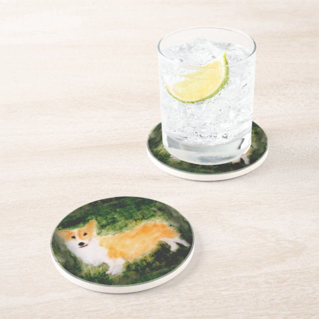 Cute Small Dog Corgi Drink Coaster (Side)
