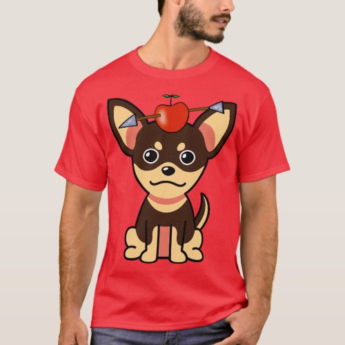 Cute small dog has an apple and arrow on head T_Shirt