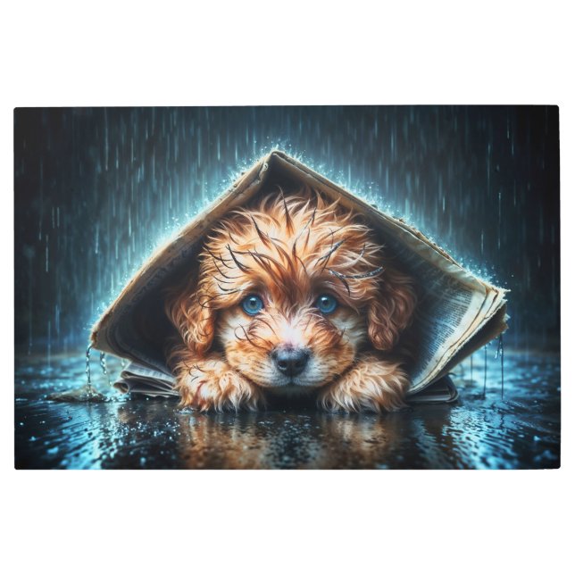 Cute small dog in rain day with blue eyes art (Front)