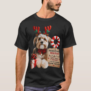 ​Cute Small Dog in Reindeer Antlers & Bow Tie  T-Shirt