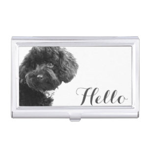 Cute Small Dog Puppy Toy Poodle Hello Custom Business Card Holder