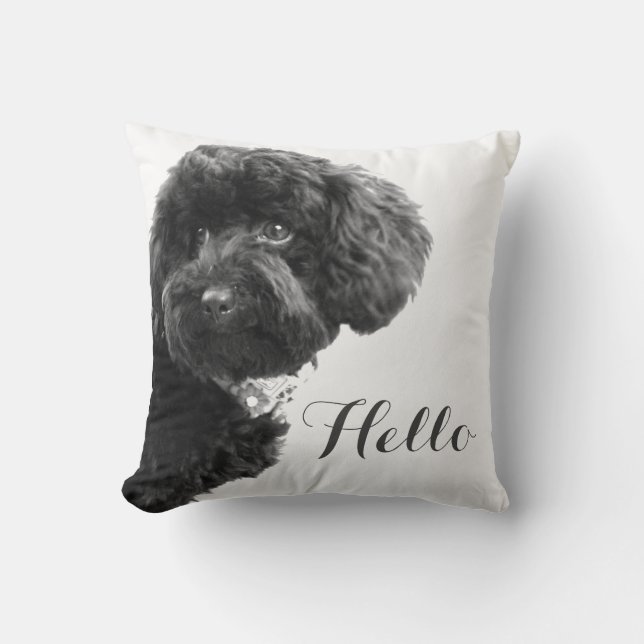 Cute Small Dog Puppy Toy Poodle Hello Custom Throw Pillow (Front)
