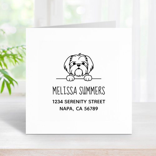 Cute Small Dog Shih Tzu Address Rubber Stamp