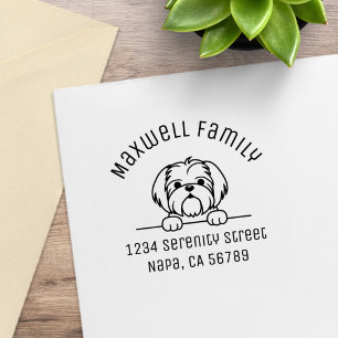 Cute Small Dog Shih Tzu Arch Address Rubber Stamp