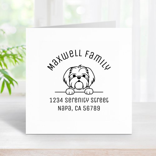 Cute Small Dog Shih Tzu Arch Address Rubber Stamp