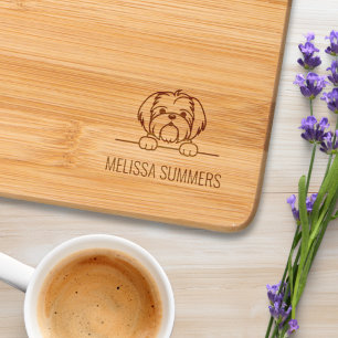 Cute Small Dog Shih Tzu Custom Name Engraved Cutting Board