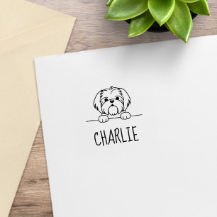 Cute Small Dog Shih Tzu Custom Name Rubber Stamp