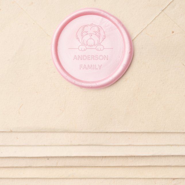 Cute Small Dog Shih Tzu Family Name Wax Seal Sticker (Front)