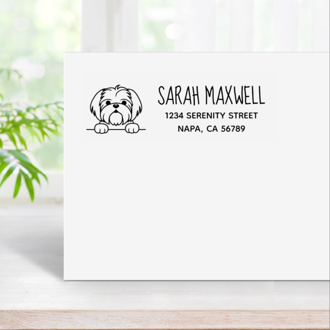 Cute Small Dog Shih Tzu Return Address Rubber Stamp (Creator Uploaded)