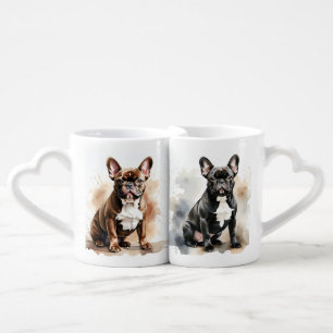 CUTE SMALL FRENCH BULLDOG DOGS COFFEE MUG SET