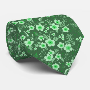 Cute small green floral summer pattern neck tie