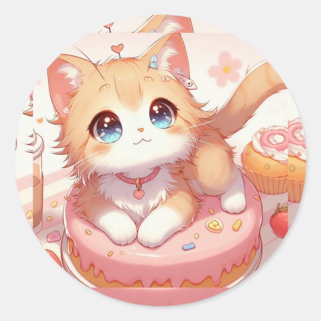 Cute Small Kitty Classic Round Sticker (Front)