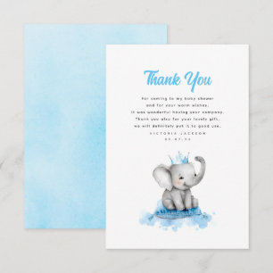 Cute Small Little Baby Elephant Prince Thank You Card