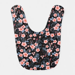 Cute small pink floral with black background baby bib