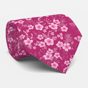 Cute small pink floral with Magenta background Neck Tie
