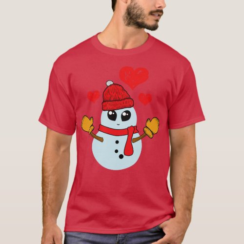Cute Small Snowman with Hearts want a a Hug Funny  T_Shirt