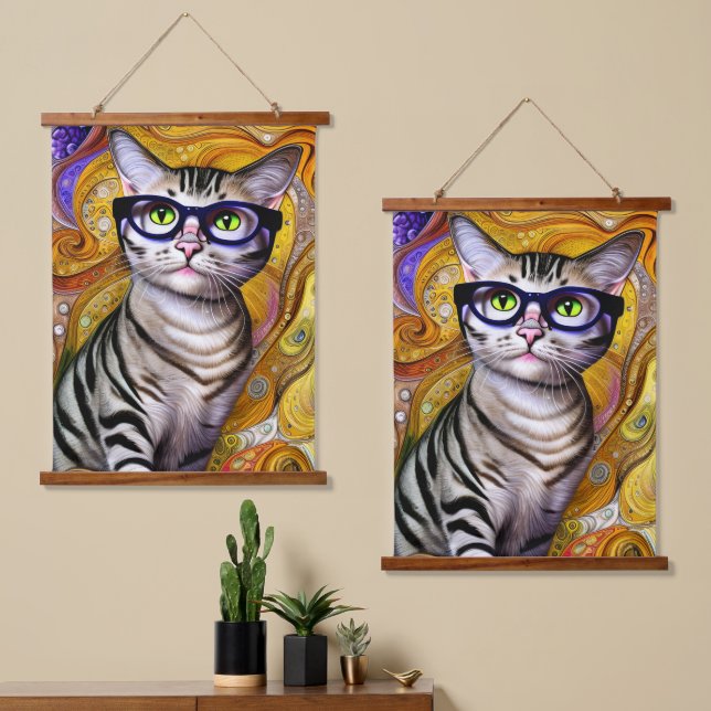 Cute Smart Cat Wearing Glasses Hanging Tapestry (Asymmetrical)