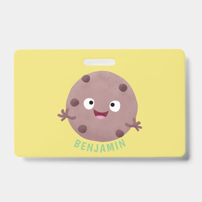 Cute smart chocolate chip cookie cartoon badge (Front)
