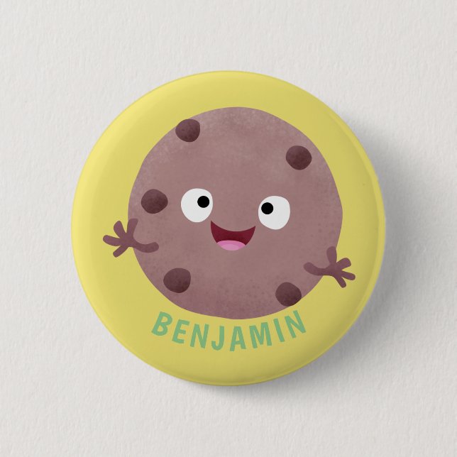 Cute smart chocolate chip cookie cartoon button (Front)