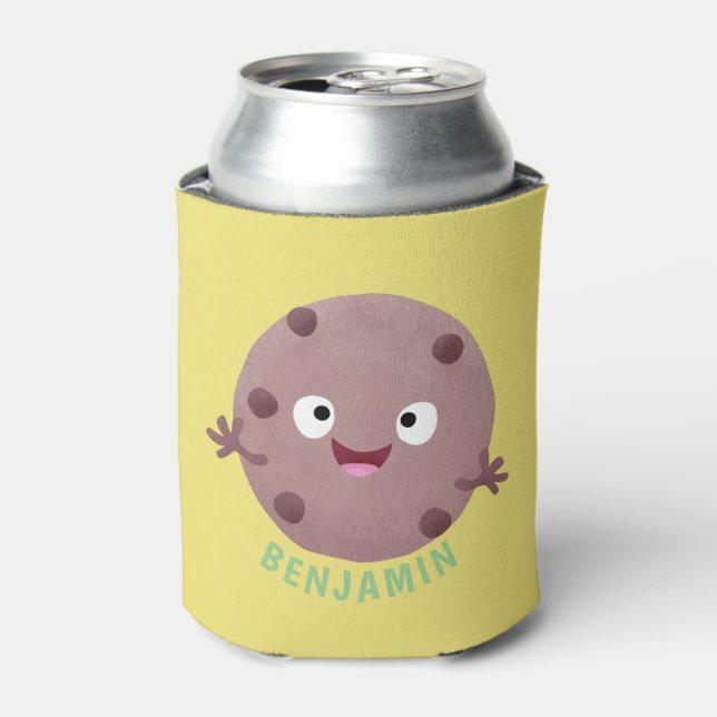 Cute smart chocolate chip cookie cartoon can cooler (Can Front)