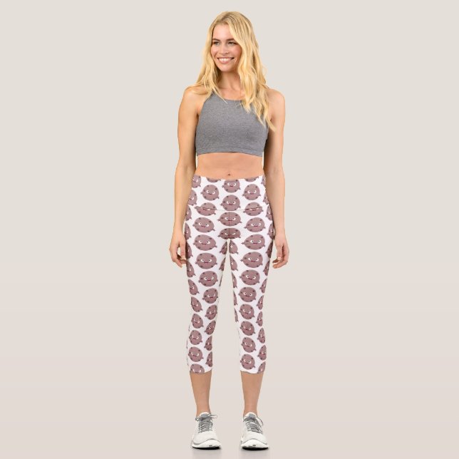 Cute smart chocolate chip cookie cartoon capri leggings (Front)