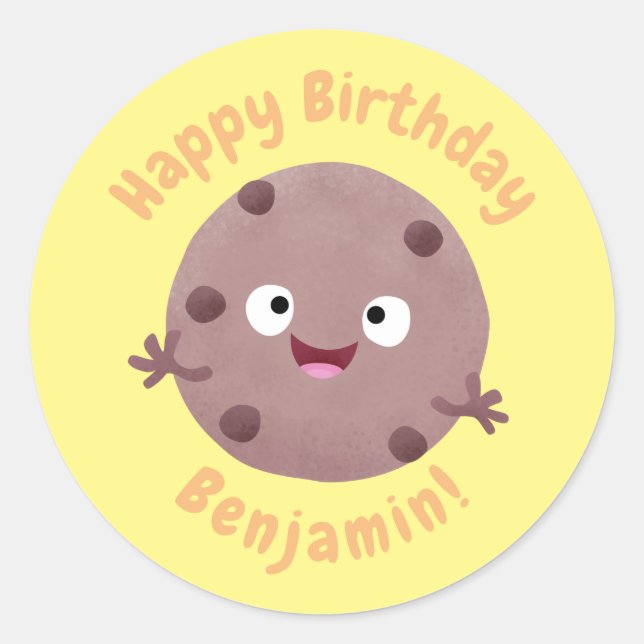 Cute smart chocolate chip cookie cartoon classic r round sticker (Front)