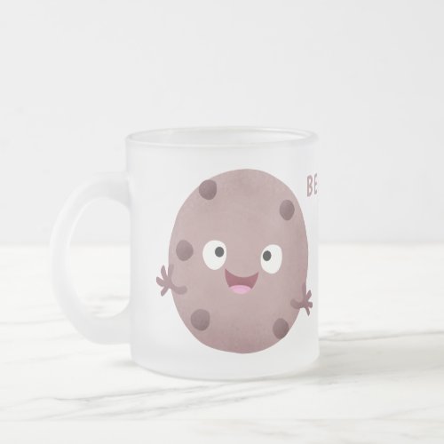 Cute smart chocolate chip cookie cartoon frosted glass coffee mug